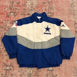 Vintage 90s Dallas Cowboys Pro Line Apex One Jacket Coat Mens L White Blue Gray
